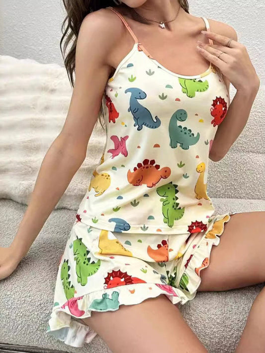 Pajamas- Dinosaur Print Women’s Loungewear 2 Piece Pajama Set- Dinosaur Print- IndioGear Women Clothing