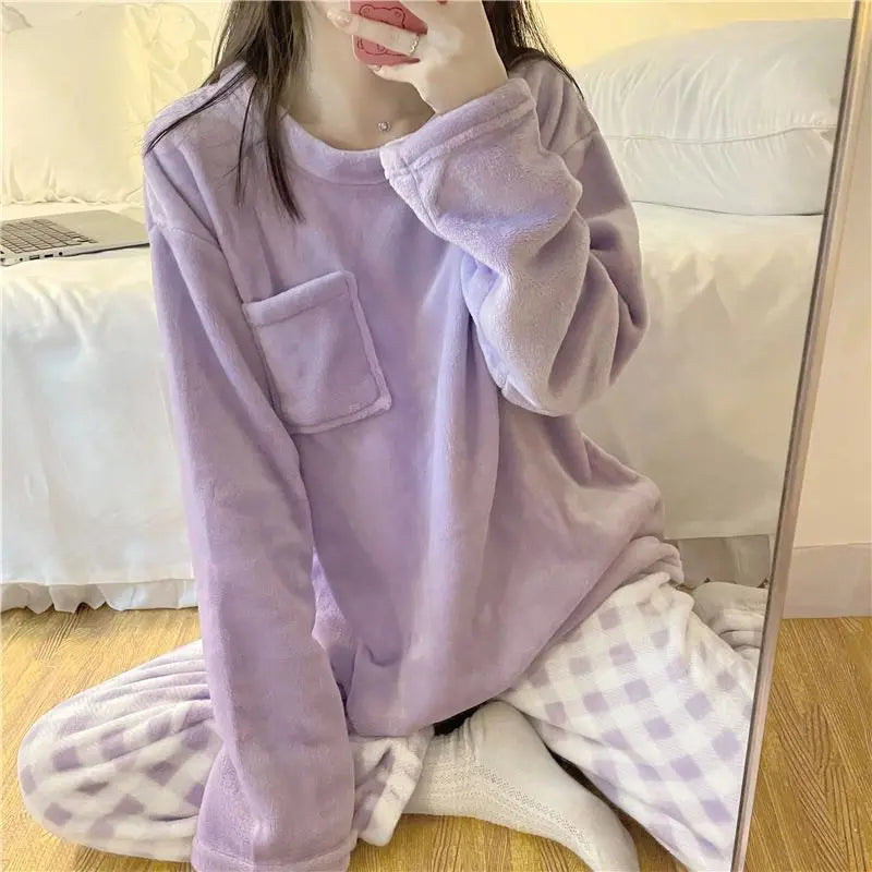 Pajamas - Fleece Loungewear 2 Piece Set Checkered Winter Pajamas