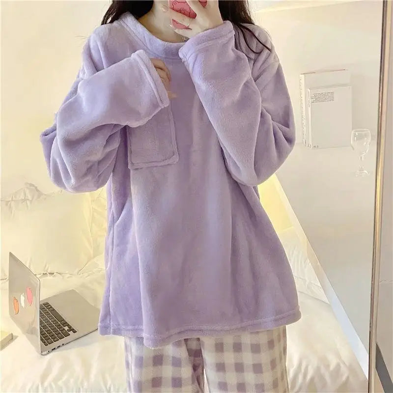 Pajamas - Fleece Loungewear 2 Piece Set Checkered Winter Pajamas