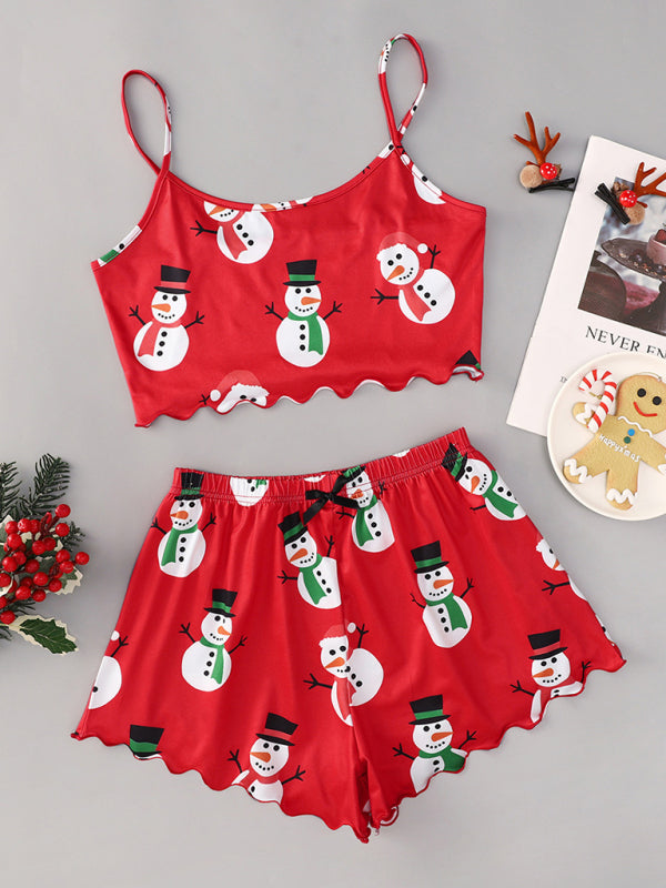 Pajamas- Gingerbread & Snowman Holiday Sleepwear Christmas Pajama Set- Red- IndioGear Women Clothing