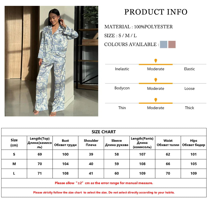 - Pajamas Loungewear Matching Set – Silky Flower Print Pajamas Suit- - IndioGear.com