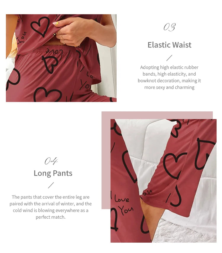 Pajamas- Love at First Wear Comfy Women's Heart Print Pajama Set- - IndioGear.com