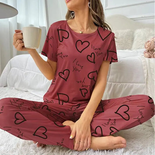 Pajamas- Love at First Wear Comfy Women's Heart Print Pajama Set- S L XL M- IndioGear.com