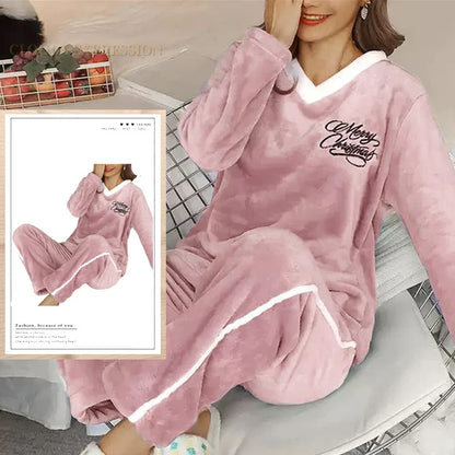 Pajamas - Plush Loungewear Winter Fleece Pajama Set - Warm & Stylish