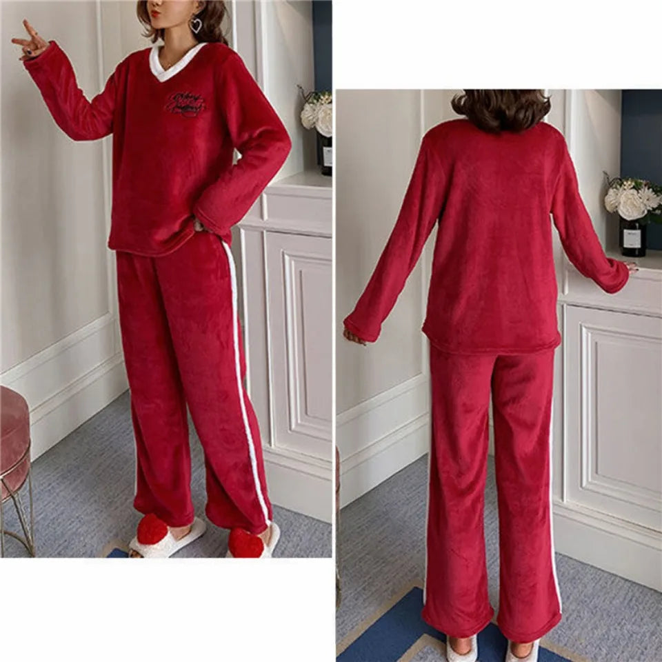 Pajamas - Plush Loungewear Winter Fleece Pajama Set - Warm & Stylish