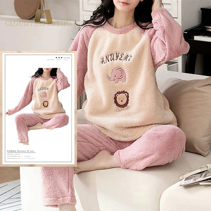 Pajamas - Plush Loungewear Winter Fleece Pajama Set - Warm & Stylish