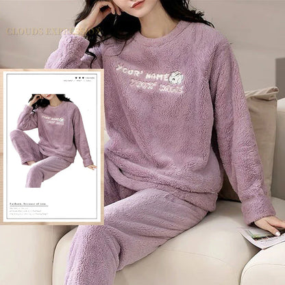 Pajamas - Plush Loungewear Winter Fleece Pajama Set - Warm & Stylish