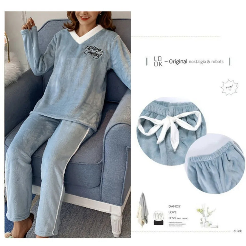 Pajamas - Plush Loungewear Winter Fleece Pajama Set - Warm & Stylish