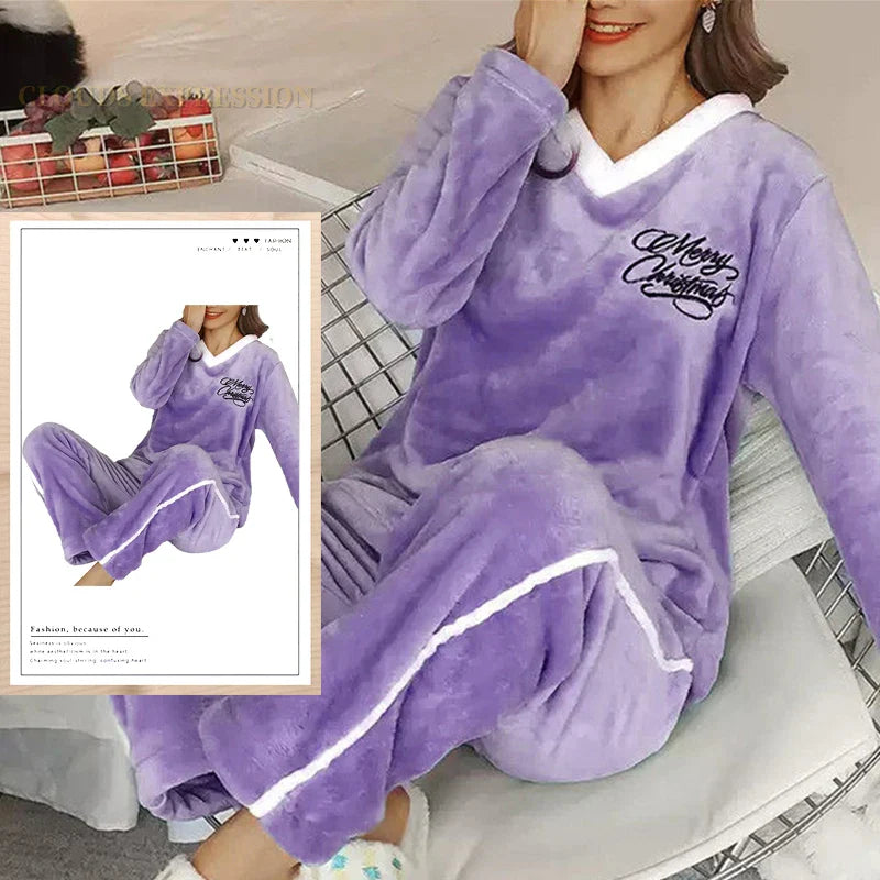 Pajamas - Plush Loungewear Winter Fleece Pajama Set - Warm & Stylish