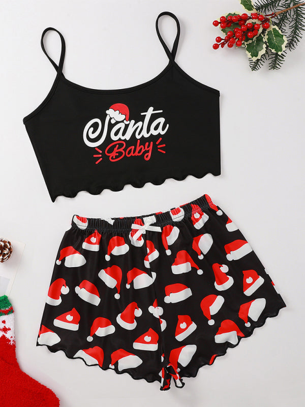 Pajamas- Santa Baby Holiday Pajama Set Christmas Loungewear- Pattern1- IndioGear Women Clothing