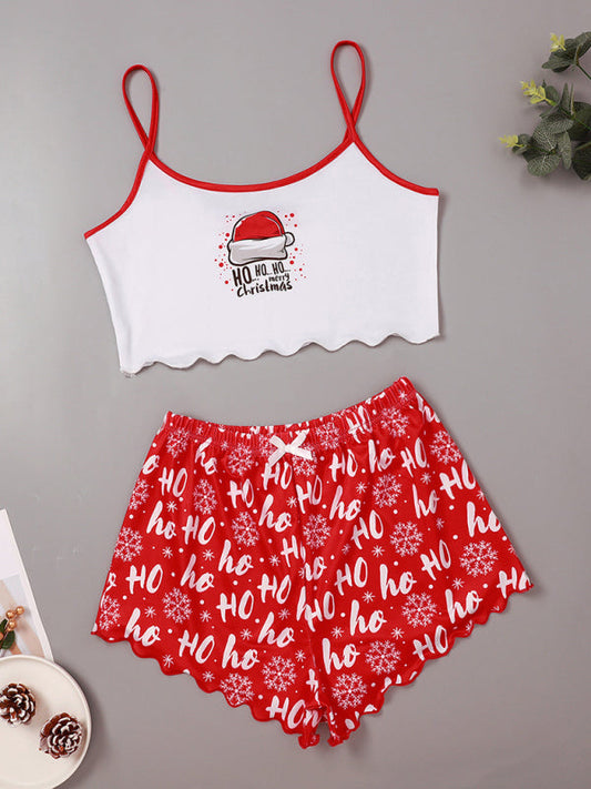 Pajamas- Santa Baby Holiday Pajama Set Christmas Loungewear- Red- IndioGear Women Clothing