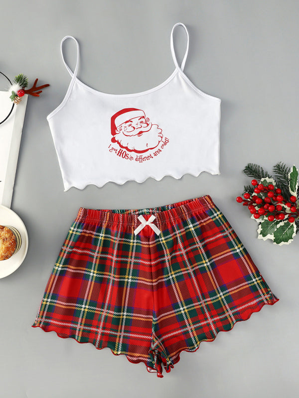 Pajamas- Santa Claus Holiday Pajama Set Reindeer Print Loungewear- Pattern3- IndioGear Women Clothing