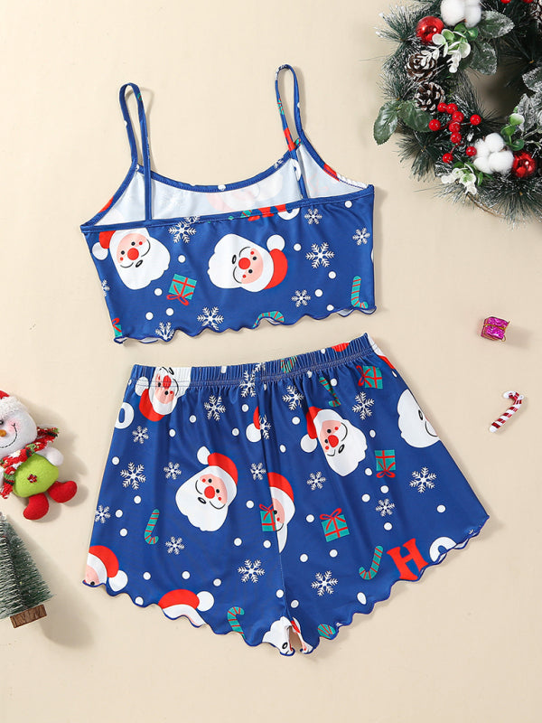 Pajamas- Santa & Reindeer Cami Pajamas Holiday-Themed Sleepwear- - IndioGear Women Clothing