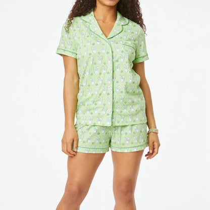 Pajamas Set- Bunny Print Pajamas – 2-Piece Shorts & Shirt Set- Pattern1- IndioGear.com