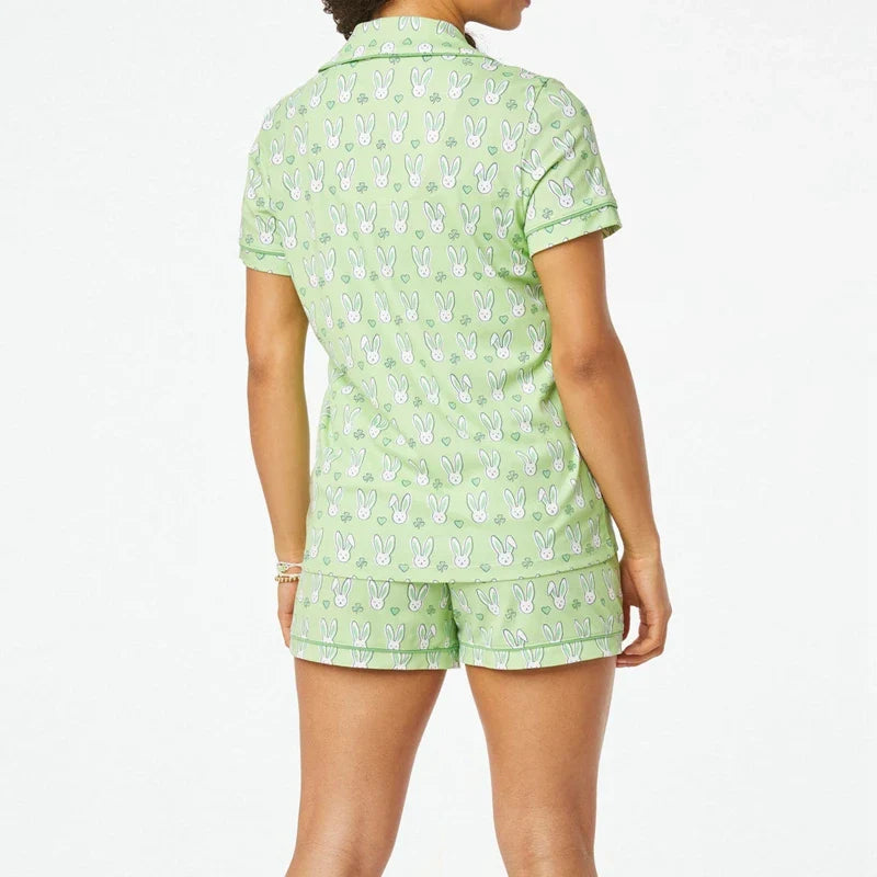 Pajamas Set- Bunny Print Pajamas – 2-Piece Shorts & Shirt Set- - IndioGear.com