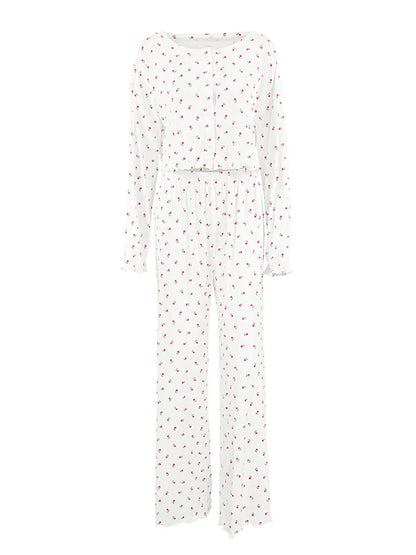 Pajamas Set- Comfy Floral Pajama Suit Pants & Crop Top Loungewear- - IndioGear Women Clothing