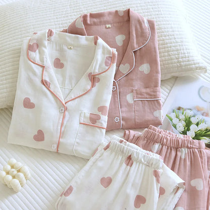 Pajamas Set - Cotton Pajamas for Women Heart Print Set