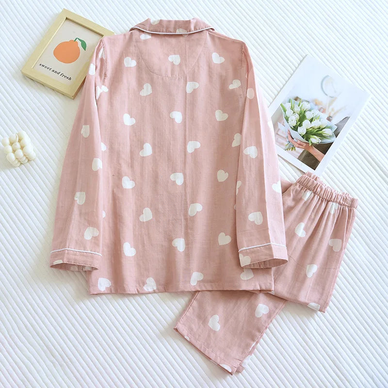 Pajamas Set - Cotton Pajamas for Women Heart Print Set