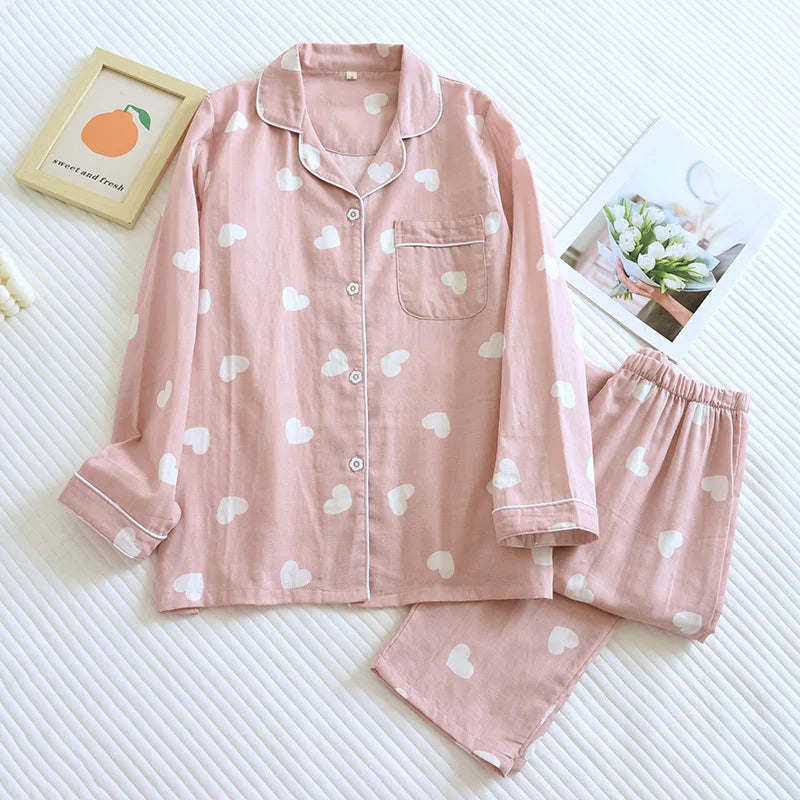 Pajamas Set - Cotton Pajamas for Women Heart Print Set