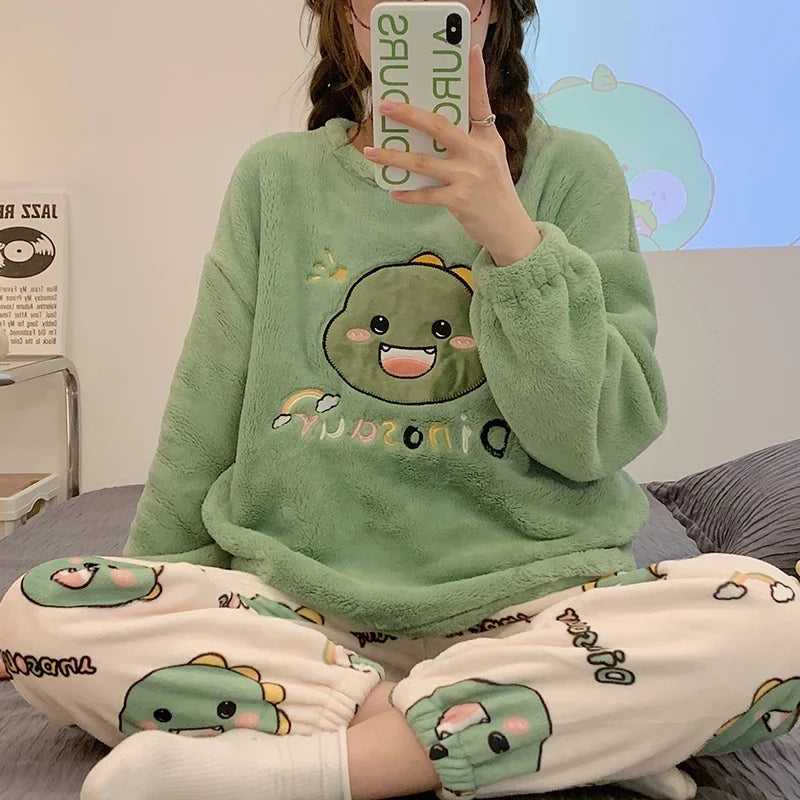 Pajamas Set- Cozy Anime Fleece Pajamas Sleepwear Polar Nightwear- - IndioGear Women Clothing