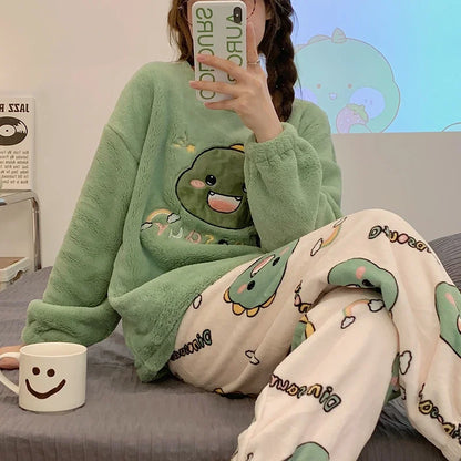 Pajamas Set- Cozy Anime Fleece Pajamas Sleepwear Polar Nightwear- - IndioGear Women Clothing