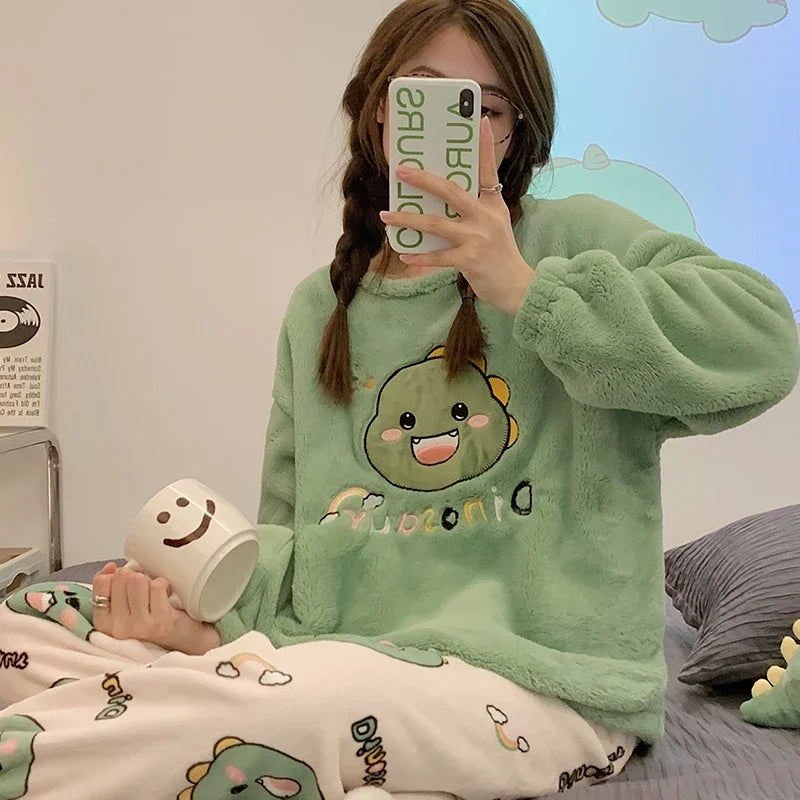 Pajamas Set- Cozy Anime Fleece Pajamas Sleepwear Polar Nightwear- - IndioGear Women Clothing