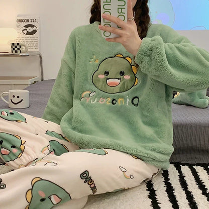 Pajamas Set- Cozy Anime Fleece Pajamas Sleepwear Polar Nightwear- - IndioGear Women Clothing