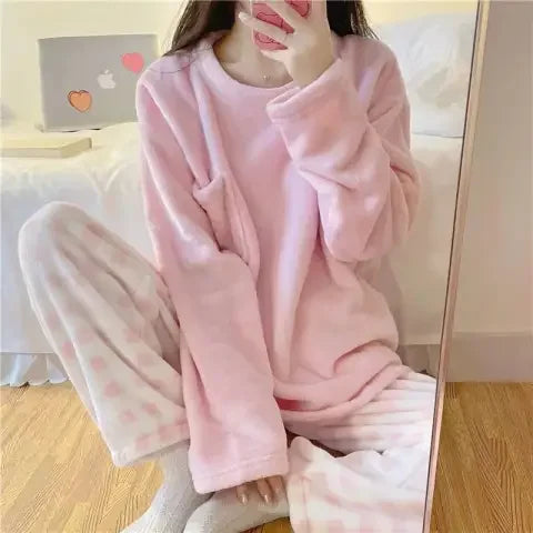 Pajamas Set- Fleece 2-Piece Pajama Set Winter Nights Sleepwear- Pattern3- IndioGear Women Clothing