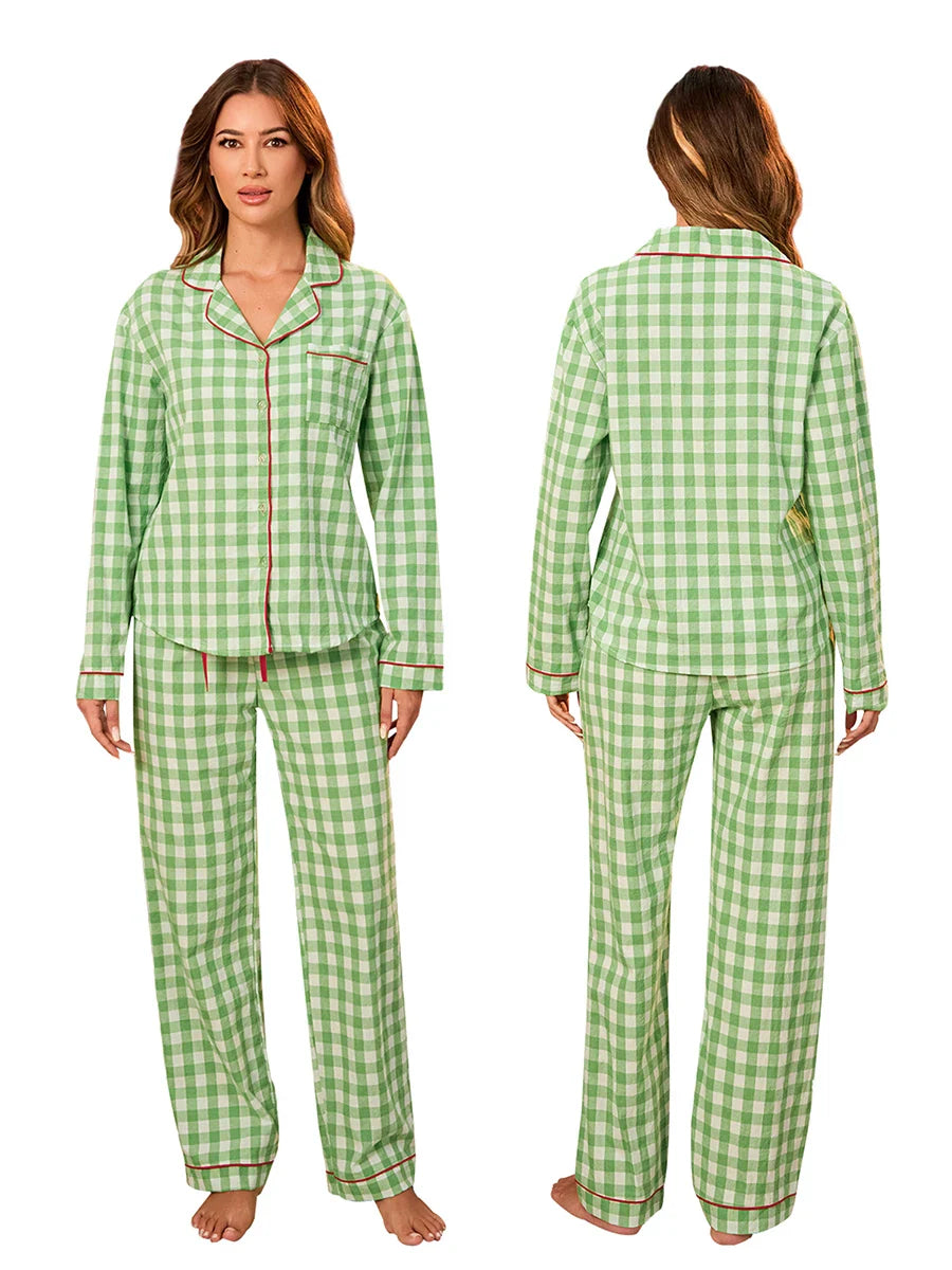 Pajamas Set- Full Body 2 Piece Matching Set Pajamas – Green Pea Plaid Pajamas- - IndioGear.com