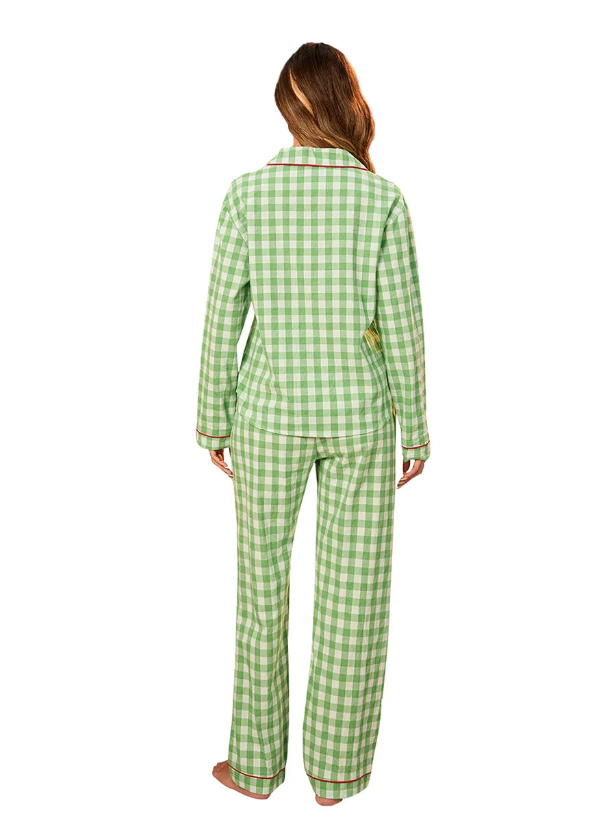 Pajamas Set- Full Body 2 Piece Matching Set Pajamas – Green Pea Plaid Pajamas- - IndioGear.com