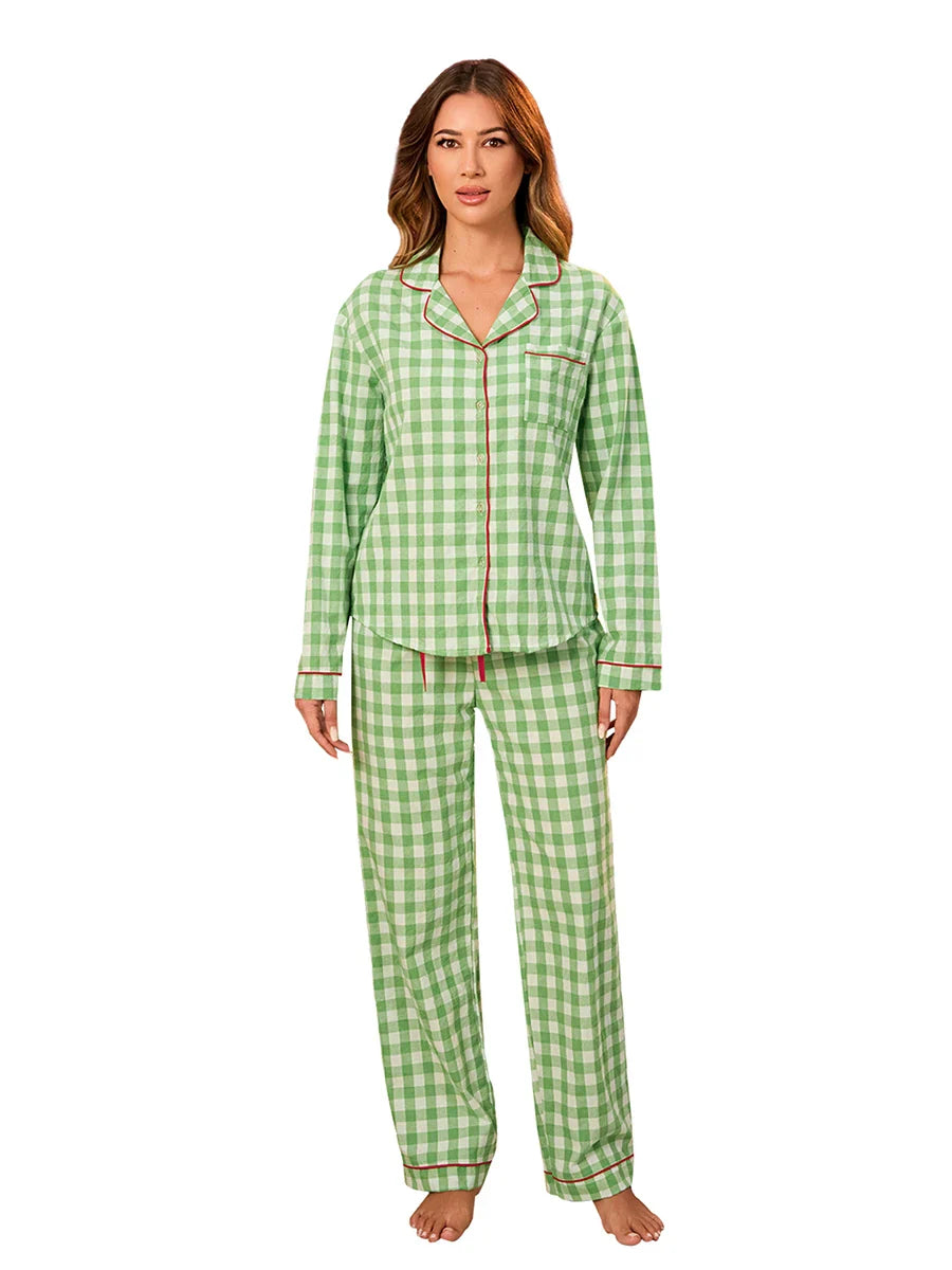 Pajamas Set- Full Body 2 Piece Matching Set Pajamas – Green Pea Plaid Pajamas- - IndioGear.com