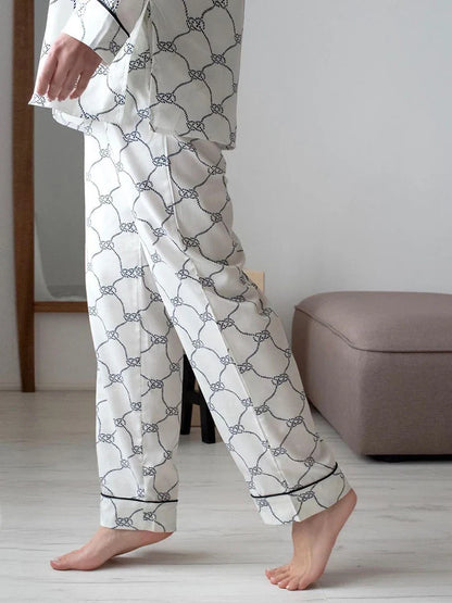 Pajamas Set- Monochrome Pajama Set Button-Down Shirt and Pants Sleepwear- - IndioGear Women Clothing