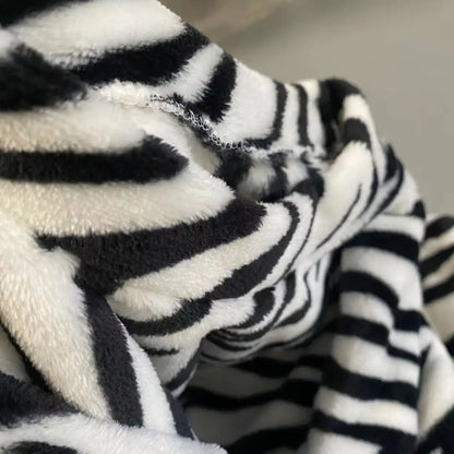 Pajamas Set- Zebra Print Cozy Fleece Pajama Set Winter Plush Sleepwear- - IndioGear Women Clothing