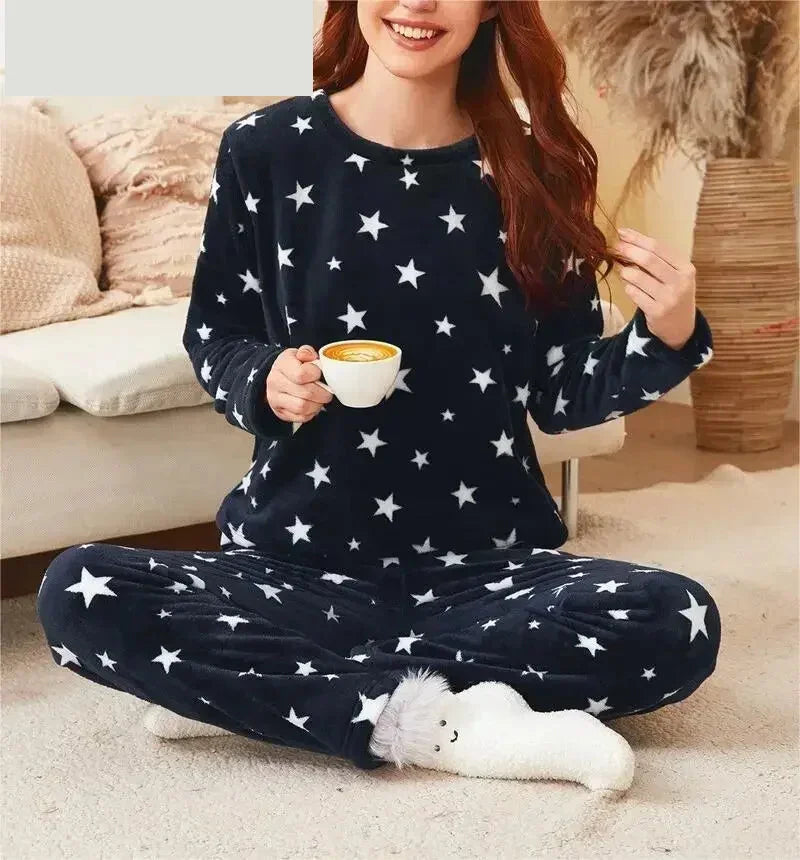 Pajamas - Velvet Fleece Pajamas Loungewear 2 Piece Set Thermal Nightwear