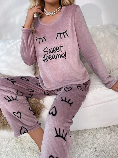 Pajamas - Velvet Fleece Pajamas Loungewear 2 Piece Set Thermal Nightwear