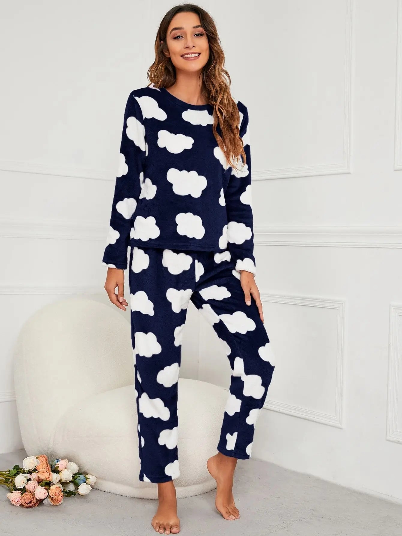 Pajamas - Velvet Fleece Pajamas Loungewear 2 Piece Set Thermal Nightwear