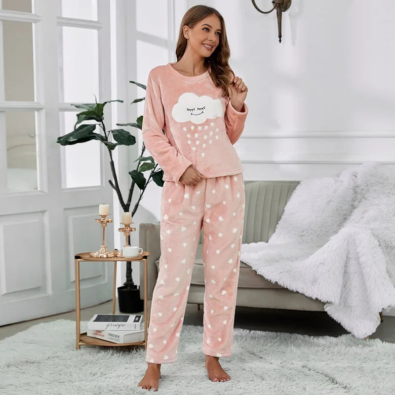 Pajamas - Velvet Fleece Pajamas Loungewear 2 Piece Set Thermal Nightwear