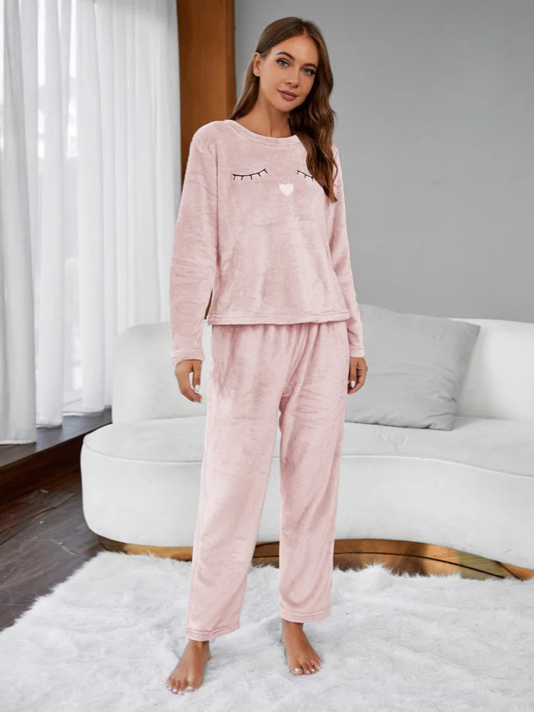 Pajamas - Velvet Fleece Pajamas Loungewear 2 Piece Set Thermal Nightwear