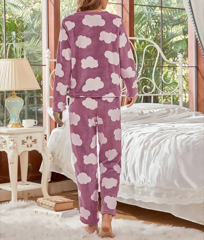 Pajamas - Velvet Fleece Pajamas Loungewear 2 Piece Set Thermal Nightwear