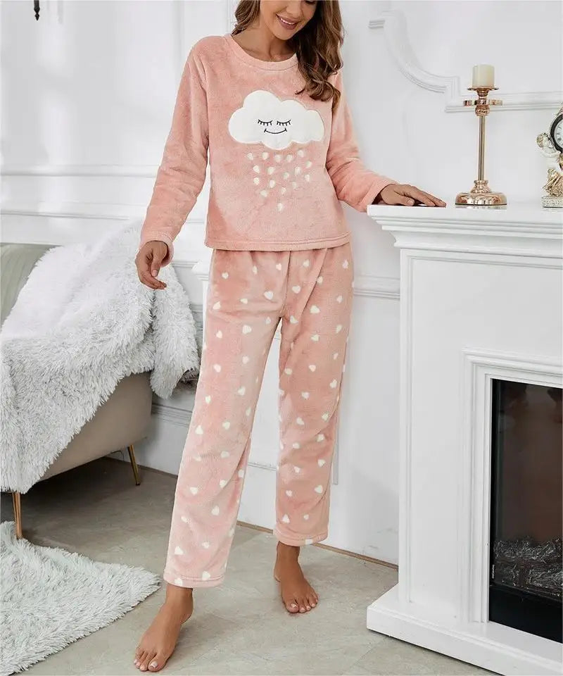 Pajamas - Velvet Fleece Pajamas Loungewear 2 Piece Set Thermal Nightwear