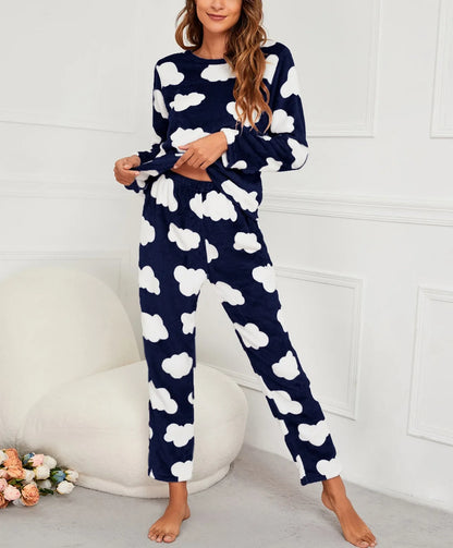 Pajamas - Velvet Fleece Pajamas Loungewear 2 Piece Set Thermal Nightwear