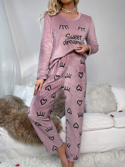 Pajamas - Velvet Fleece Pajamas Loungewear 2 Piece Set Thermal Nightwear