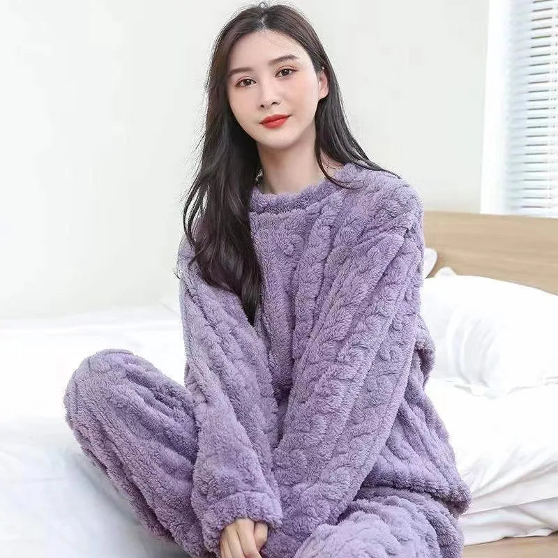 Pajamas - Winter Cashmere Feel Thermal Pajamas Set Women's Loungewear