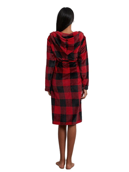 Pajamas- Women 3-Piece Buffalo Plaid Lounge Pajama Set with Robe- - IndioGear.com