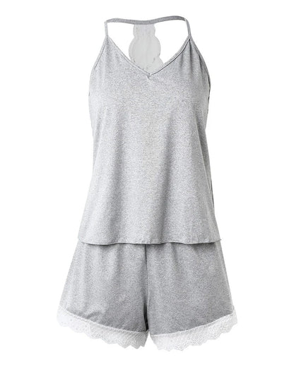 Pyjama-Set aus Camisole und Shorts mit hübschen Spitzendetails