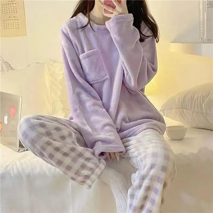 Pajamas- Women's Cozy Fleece Pajamas Velvet Cartoon Sleepwear- - IndioGear Women Clothing