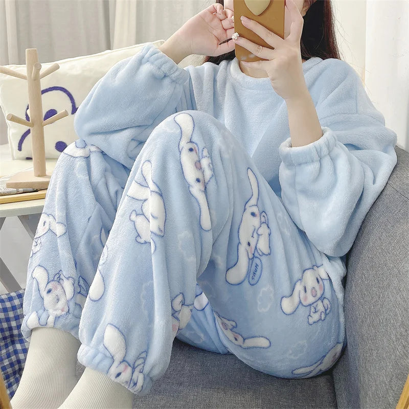 Pajamas- Women's Cozy Fleece Pajamas Velvet Cartoon Sleepwear- - IndioGear Women Clothing