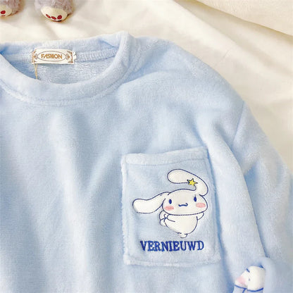 Pajamas- Women's Cozy Fleece Pajamas Velvet Cartoon Sleepwear- - IndioGear Women Clothing