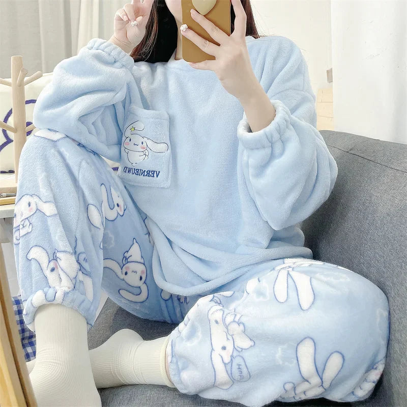 Pajamas- Women's Cozy Fleece Pajamas Velvet Cartoon Sleepwear- - IndioGear Women Clothing