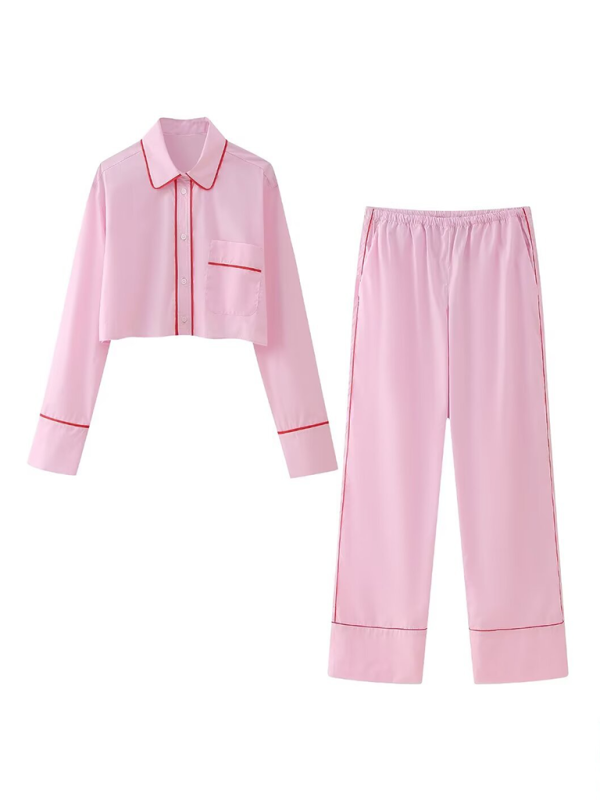 Pajamas- Women's Long Sleeve Shirt & Pants Loungewear Combo- Pink- IndioGear.com